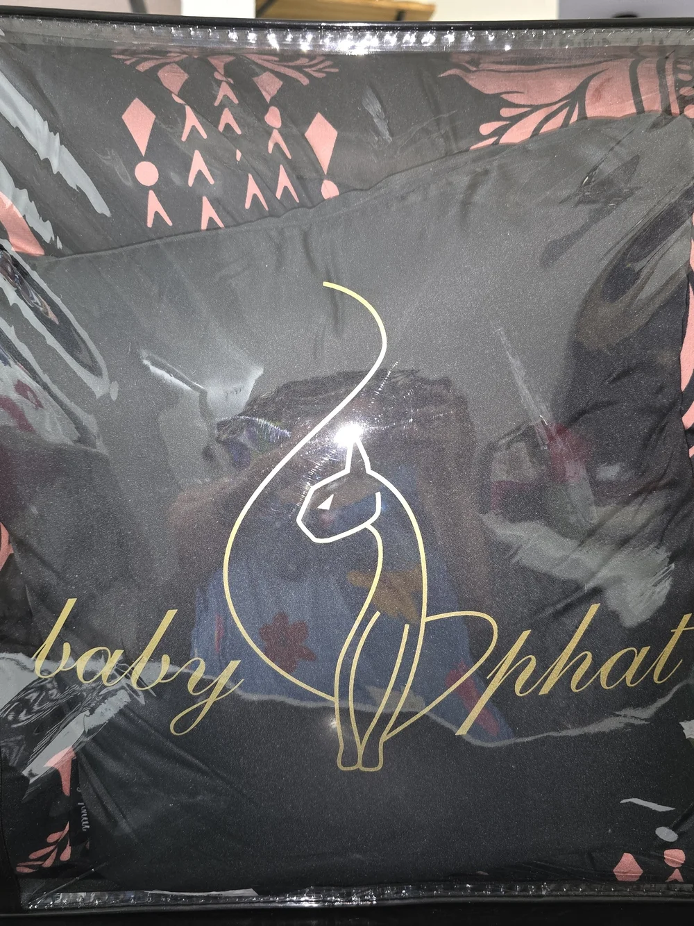 Baby Phat Black and Pink Queen Comforter Set with Damask Motif
